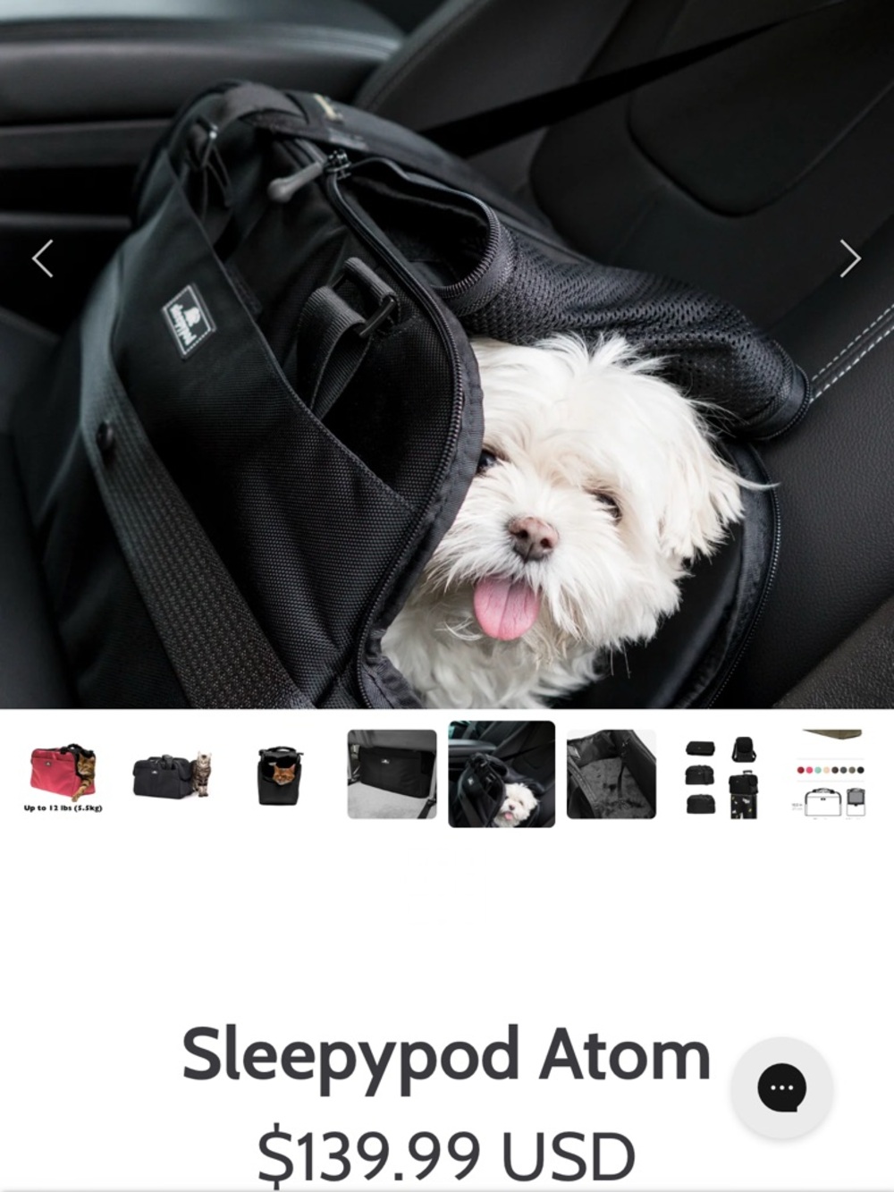 Atom Black Pet Carrier - Secure Travel Bag for Small Dogs